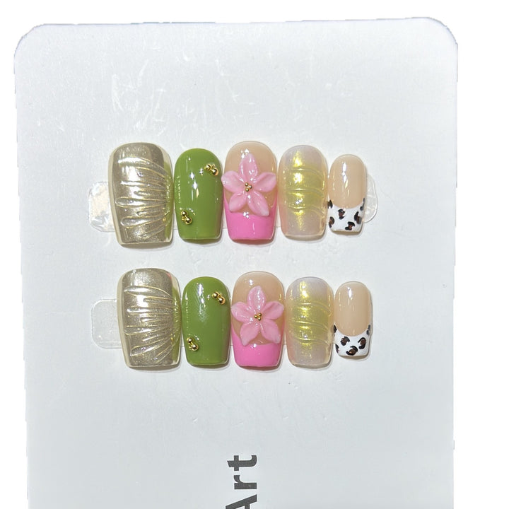 Designer Floral Acrylic Press-On Nail Set Kalsten