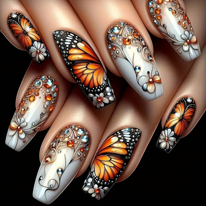 Artificial nails with filigree butterfly and flower designs Kalsten