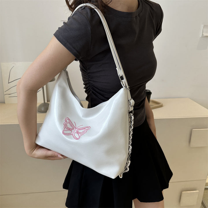 Butterfly-Embroidered Slouchy Handbag