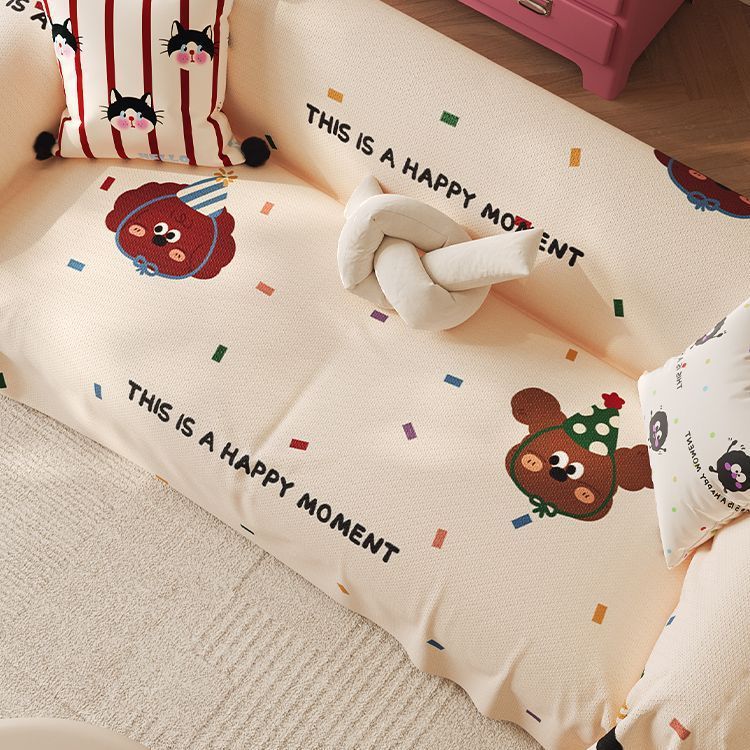 Stretch-Fit Cartoon-Print Textured Sofa Slipcover with Elasticized Corners
