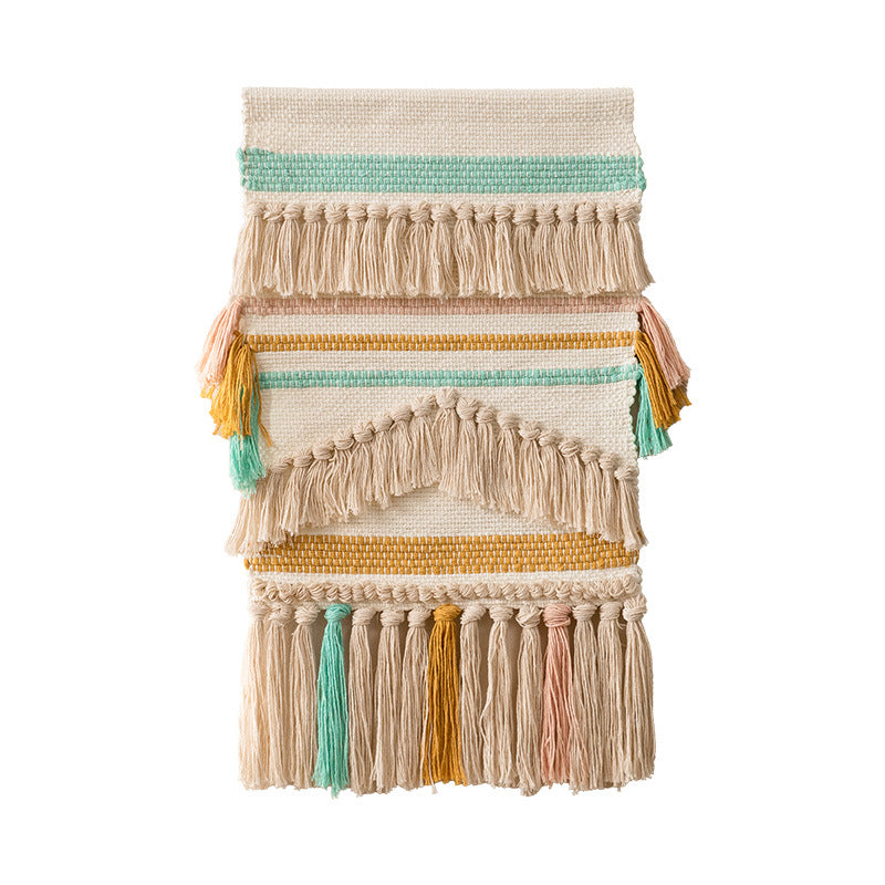 Boho Wall Hanging Macrame with Hand-Knotted Fringes and Woven Cable Patterns Kalsten