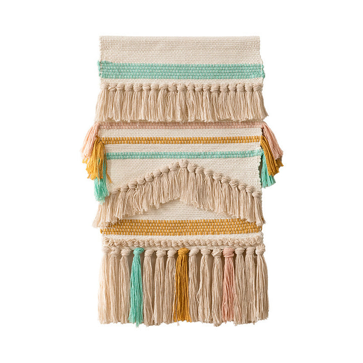 Boho Wall Hanging Macrame with Hand-Knotted Fringes and Woven Cable Patterns Kalsten