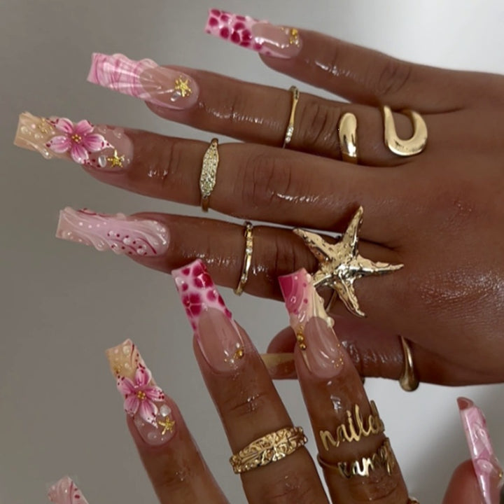 Fake nail set with floral and glittering decorations Kalsten