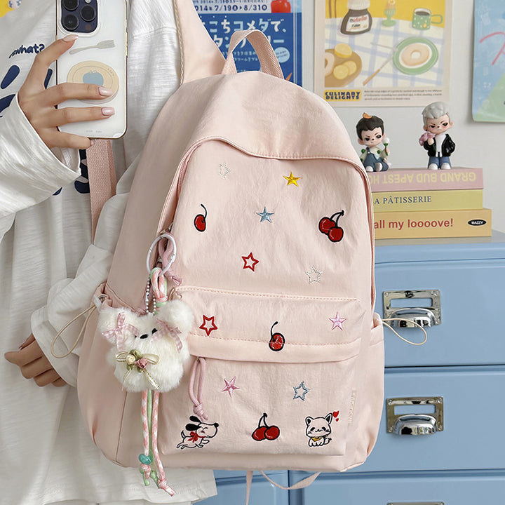Playful Character Embroidered School Backpack Kalsten