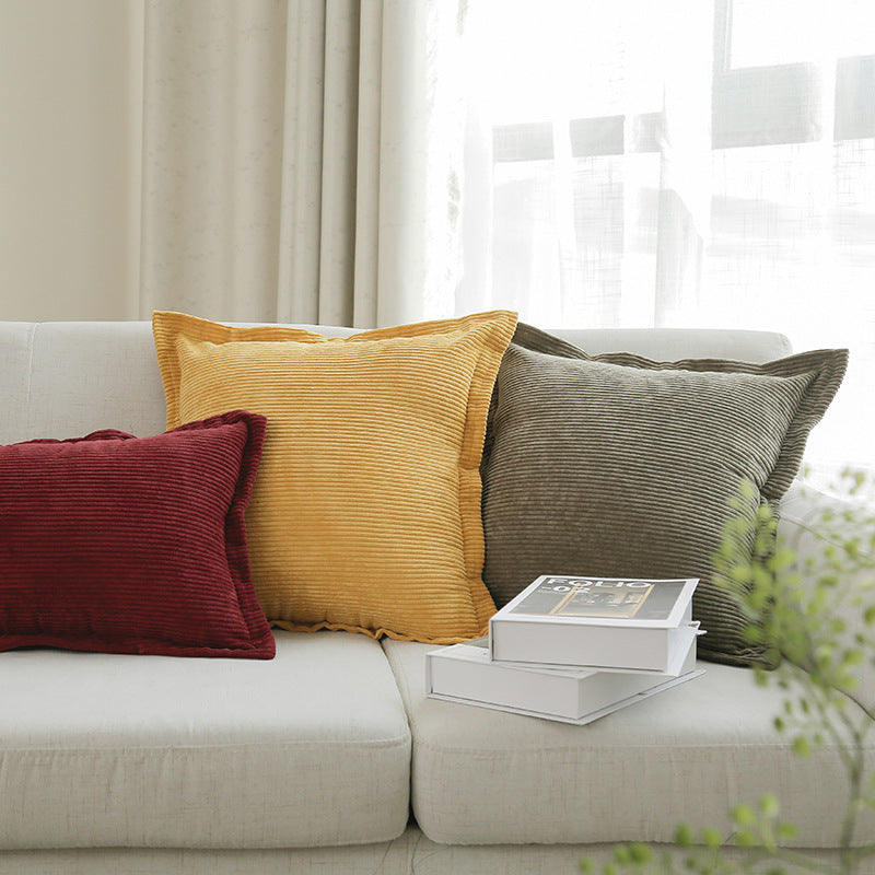 Ribbed Corduroy Square Throw Pillow Cover with Flange Edge and Hidden Zipper