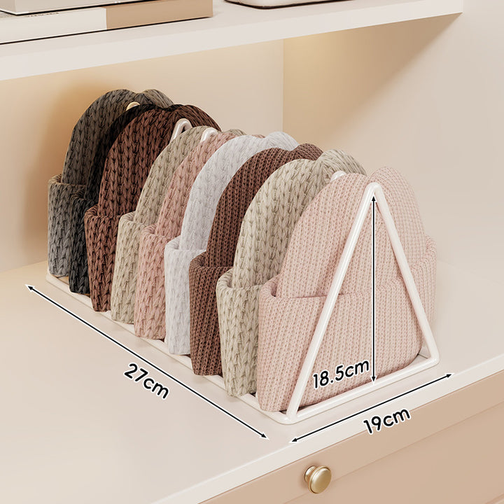 Triangular Gold Metal Multi-Slot Beanie and Knit Hat Organizer Rack
