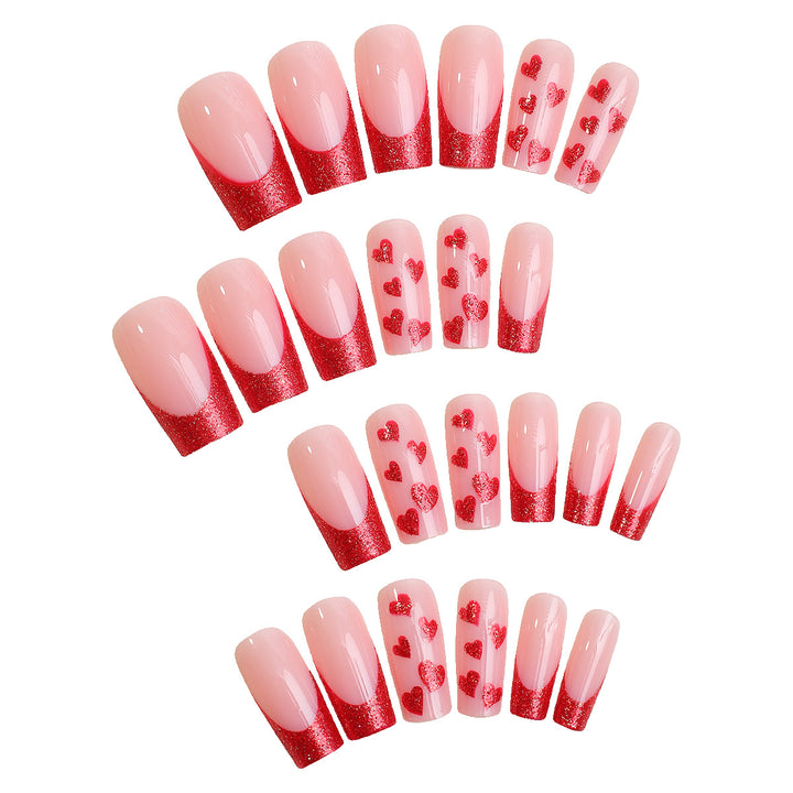 Premium Decorative Press-On Nail Set with Heart and Glitter Designs Kalsten