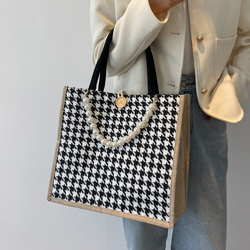 Houndstooth Patterned Tote Bag