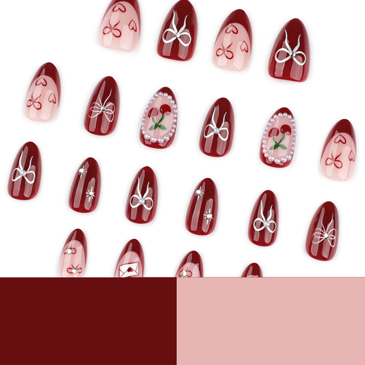 Artful nail designs with bow and rose motif Kalsten