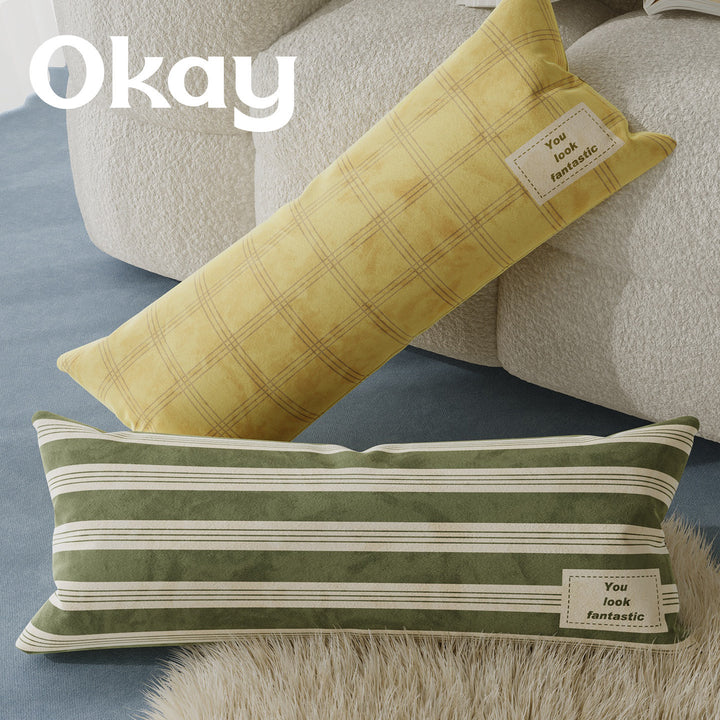 Plush Striped Lumbar Support Throw Pillow with Motivational Patch