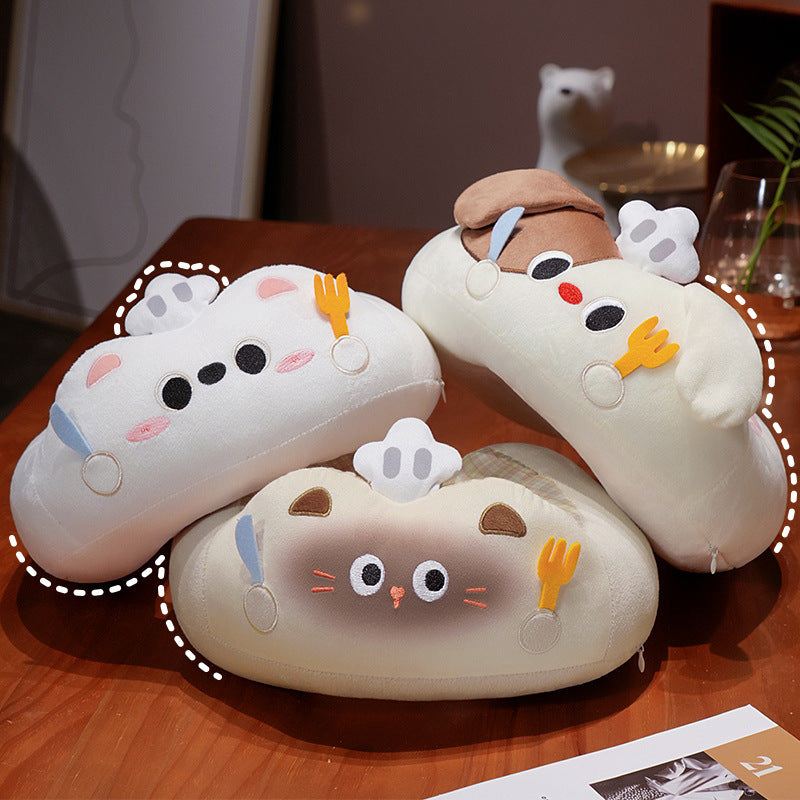 Plush neck pillow travel pillow with cute dog face and appliqués