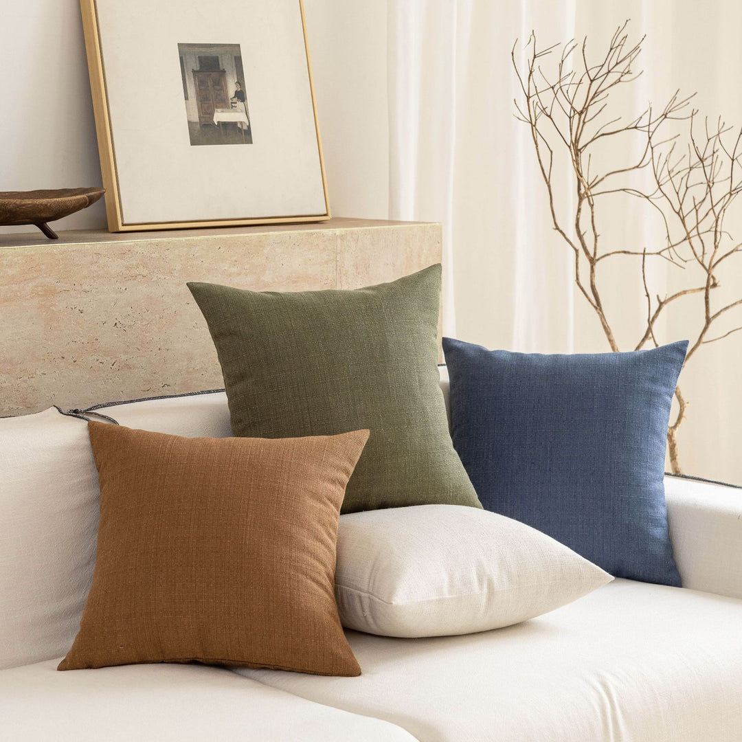 Handloom Slub-Weave Square Decorative Pillow Cover with Soft Canvas Back