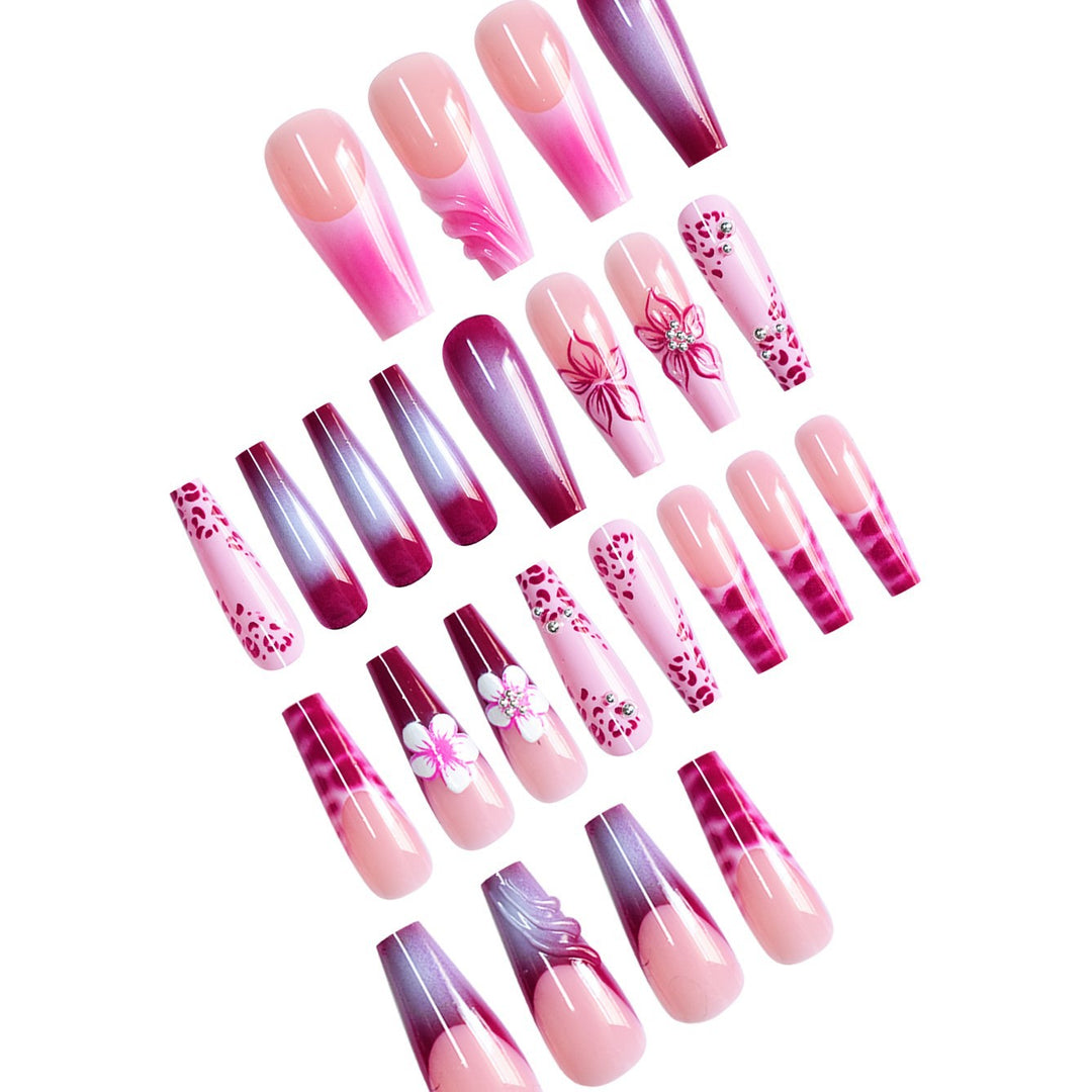 Floral 3D Art Press-On Nails with Gem Accents Kalsten