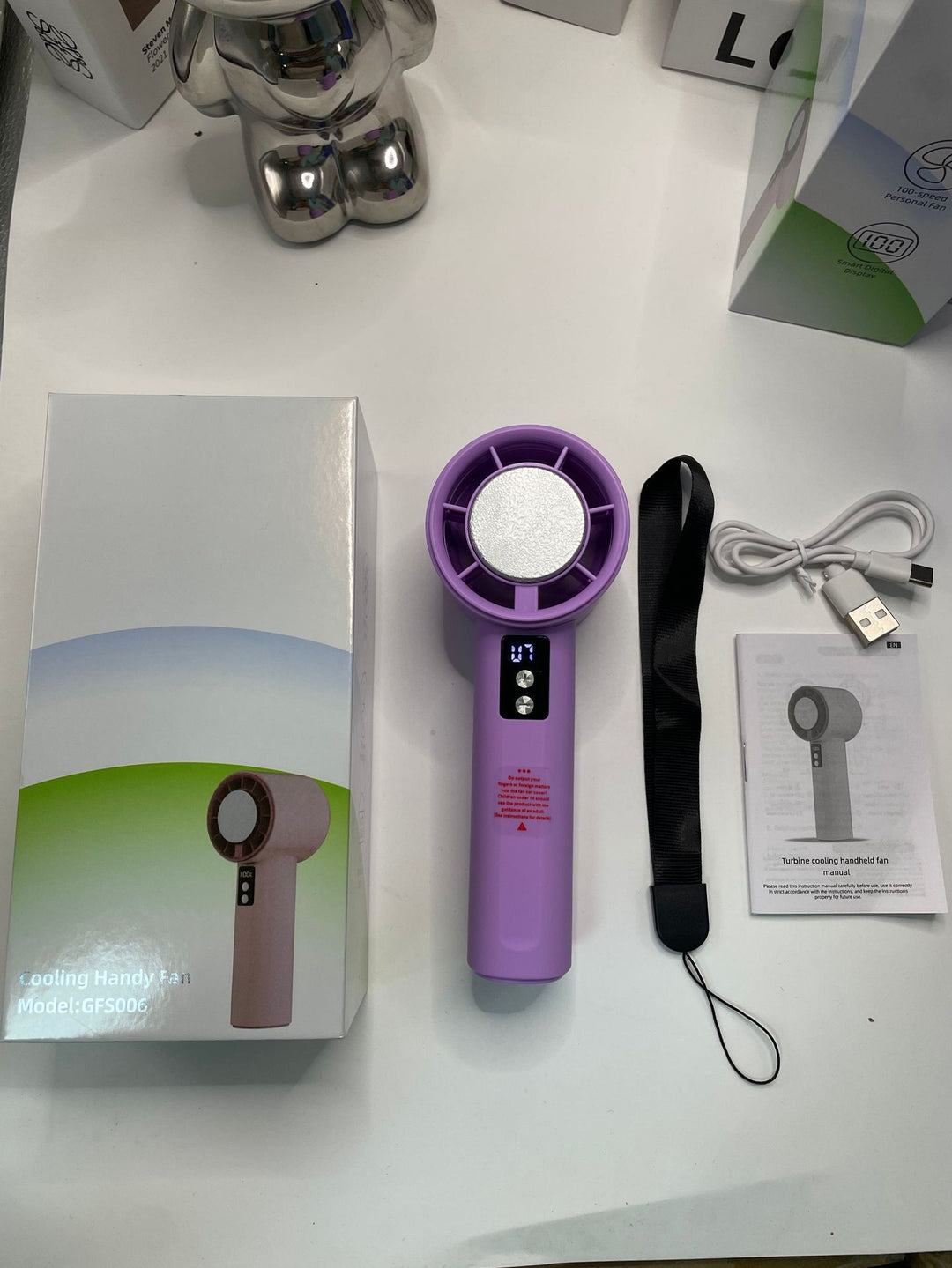 Women's Portable Turbo Hand Fan with Digital Control Kalsten