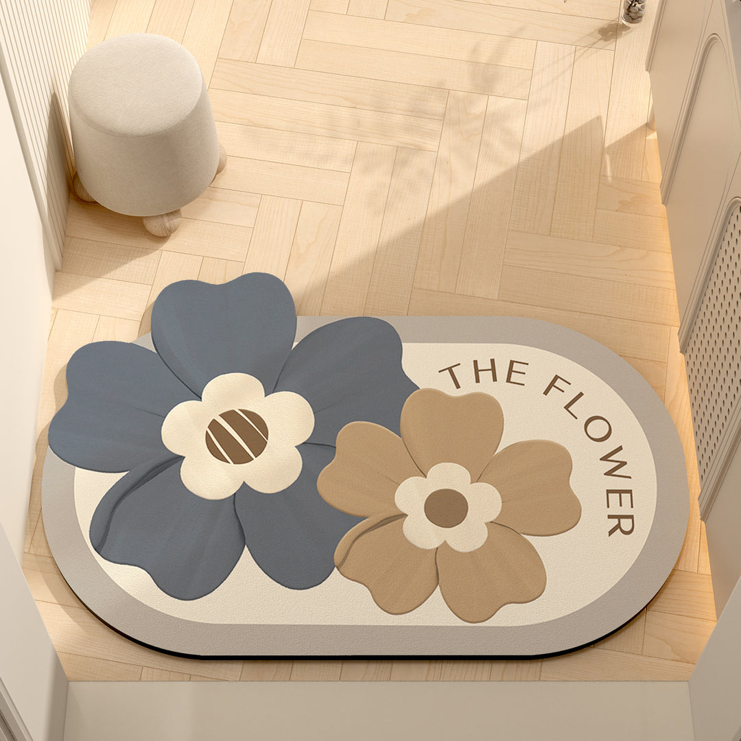 Whimsical Floral Motif Memory Foam Bath Mat