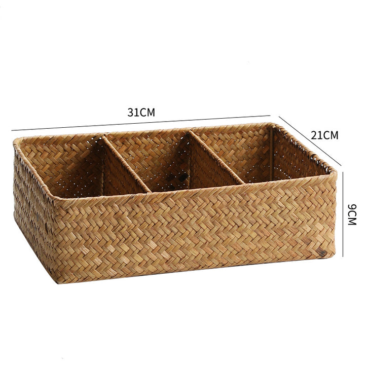 Unisex storage basket with three compartments made of handwoven natural material Kalsten