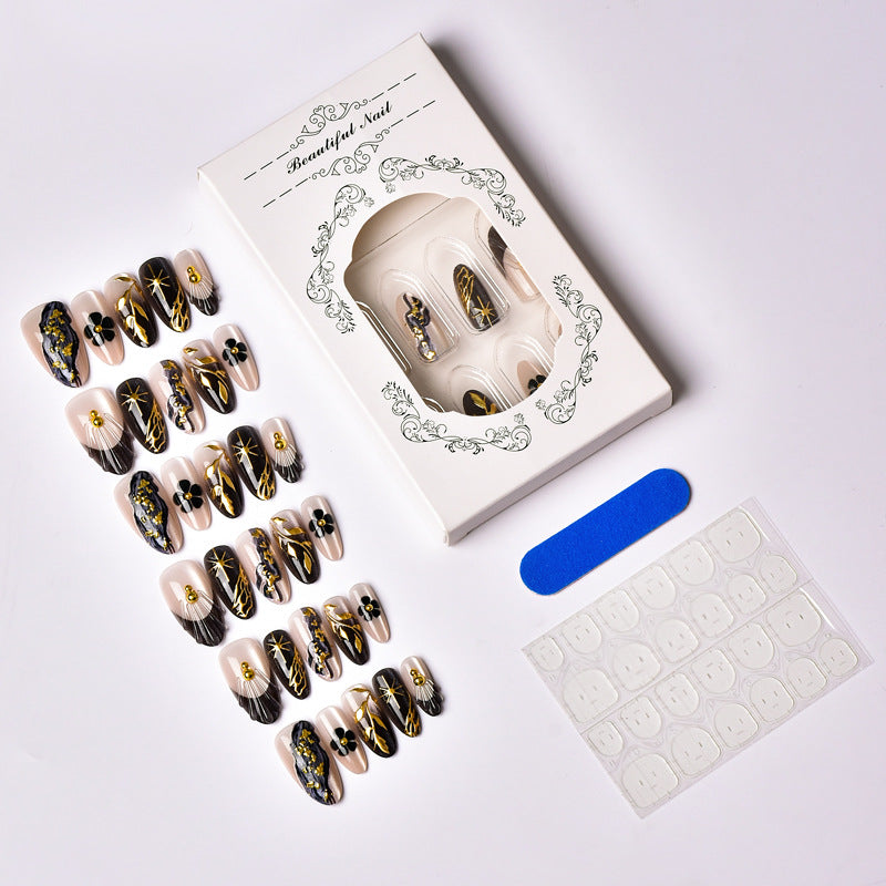 Artistic Press-On Nail Set with Floral and Butterfly Designs