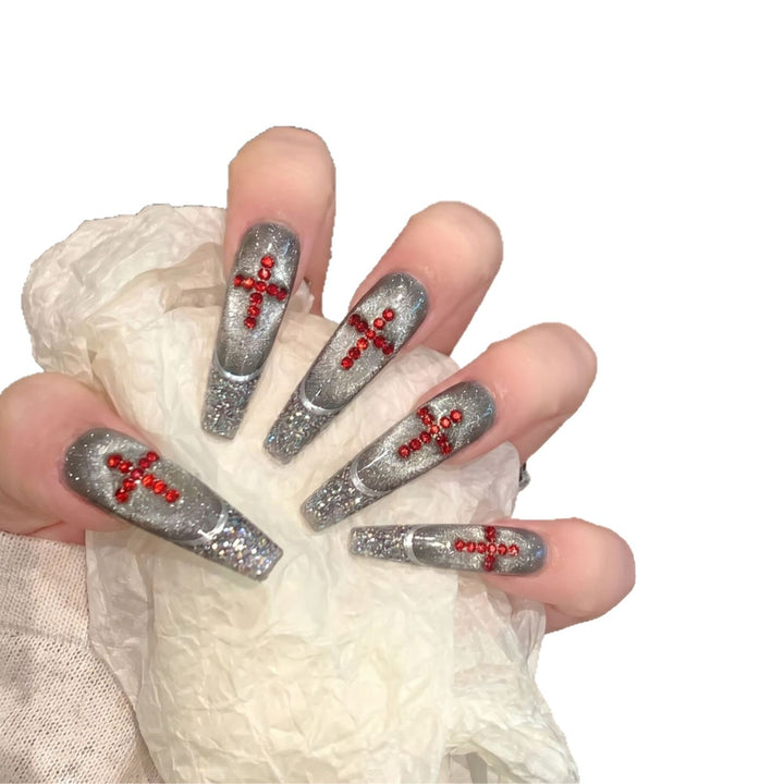 Luxury Glitter Press-On Nail Set with Crystal Accents Kalsten