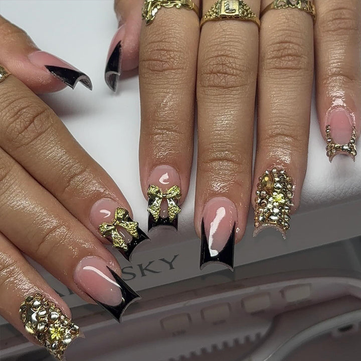Decorative Press-On Nail Set with Gemstone Accents Kalsten