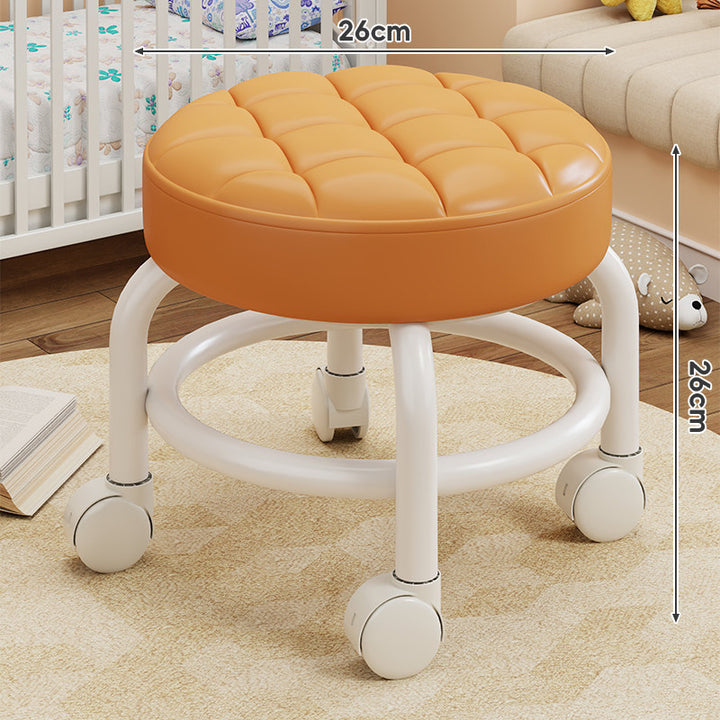 Round Tufted Padded Swivel Stool with Rolling Casters and Circular Footrest