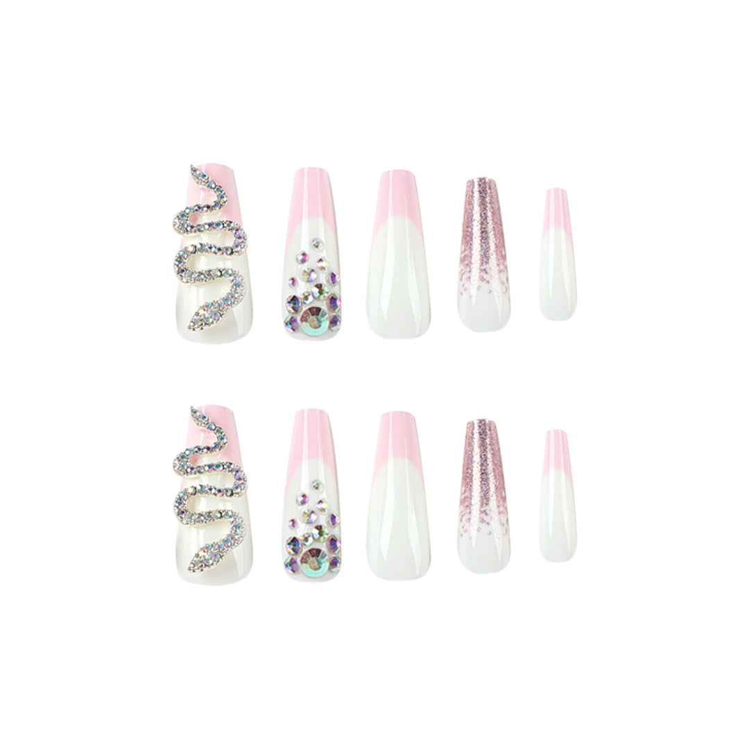 Artful Nail Extensions with Glitter and Rhinestone Decorations Kalsten