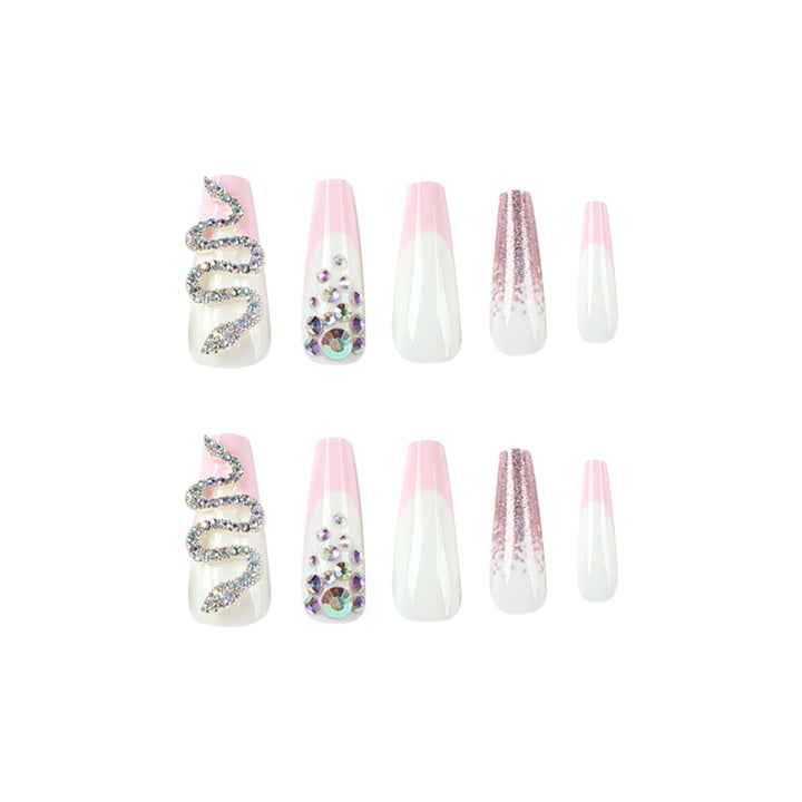 Artful Nail Extensions with Glitter and Rhinestone Decorations Kalsten