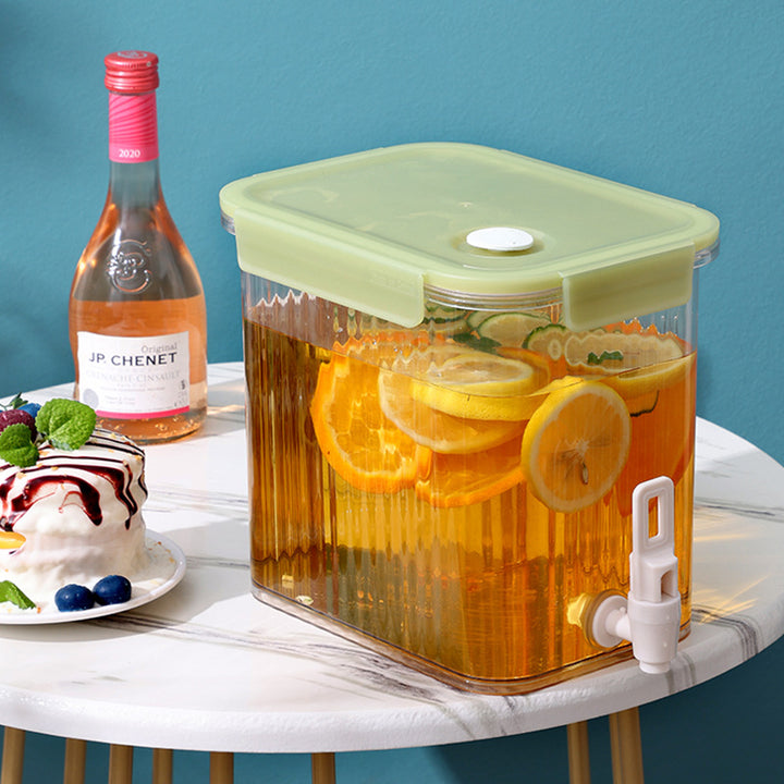 Transparent drink dispenser with spout and airtight snap lid