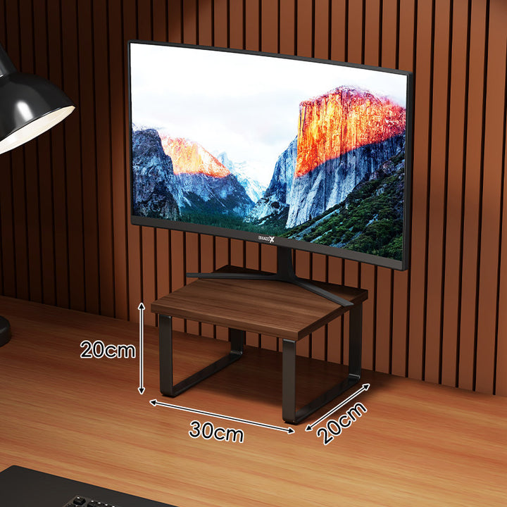 Compact Wooden Monitor Riser with Metal Frame and Under-Shelf Storage