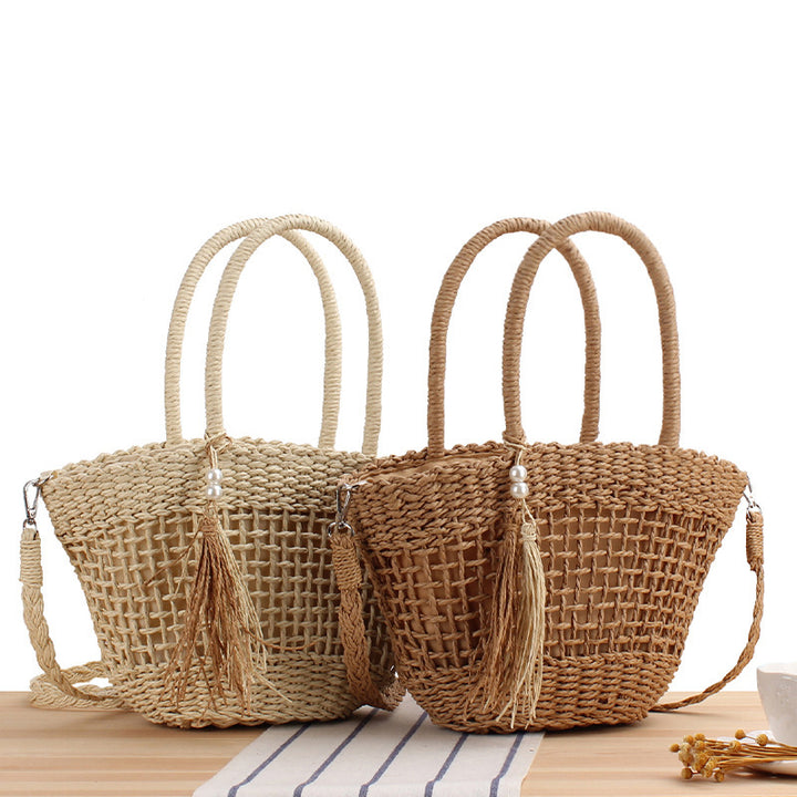 Elegant Bast Shoulder Bag with Tassels and Reinforced Handle Kalsten