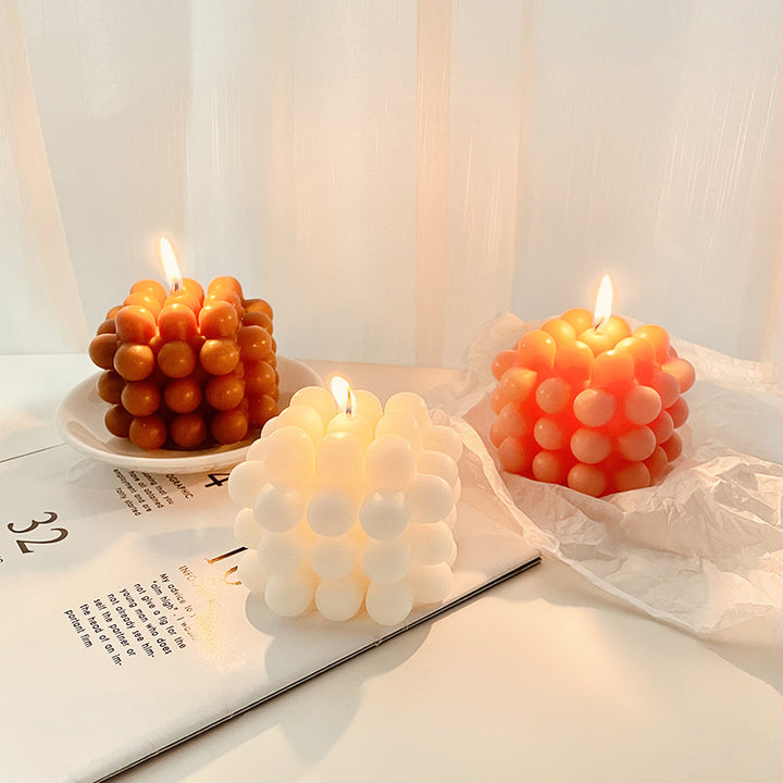 Sculptural Grid-Pattern Cube Tabletop Candle