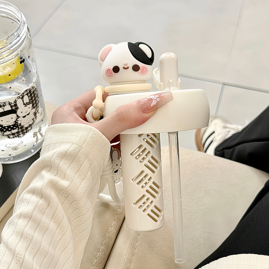 Ladies' water bottle with animal motifs and integrated straw Kalsten