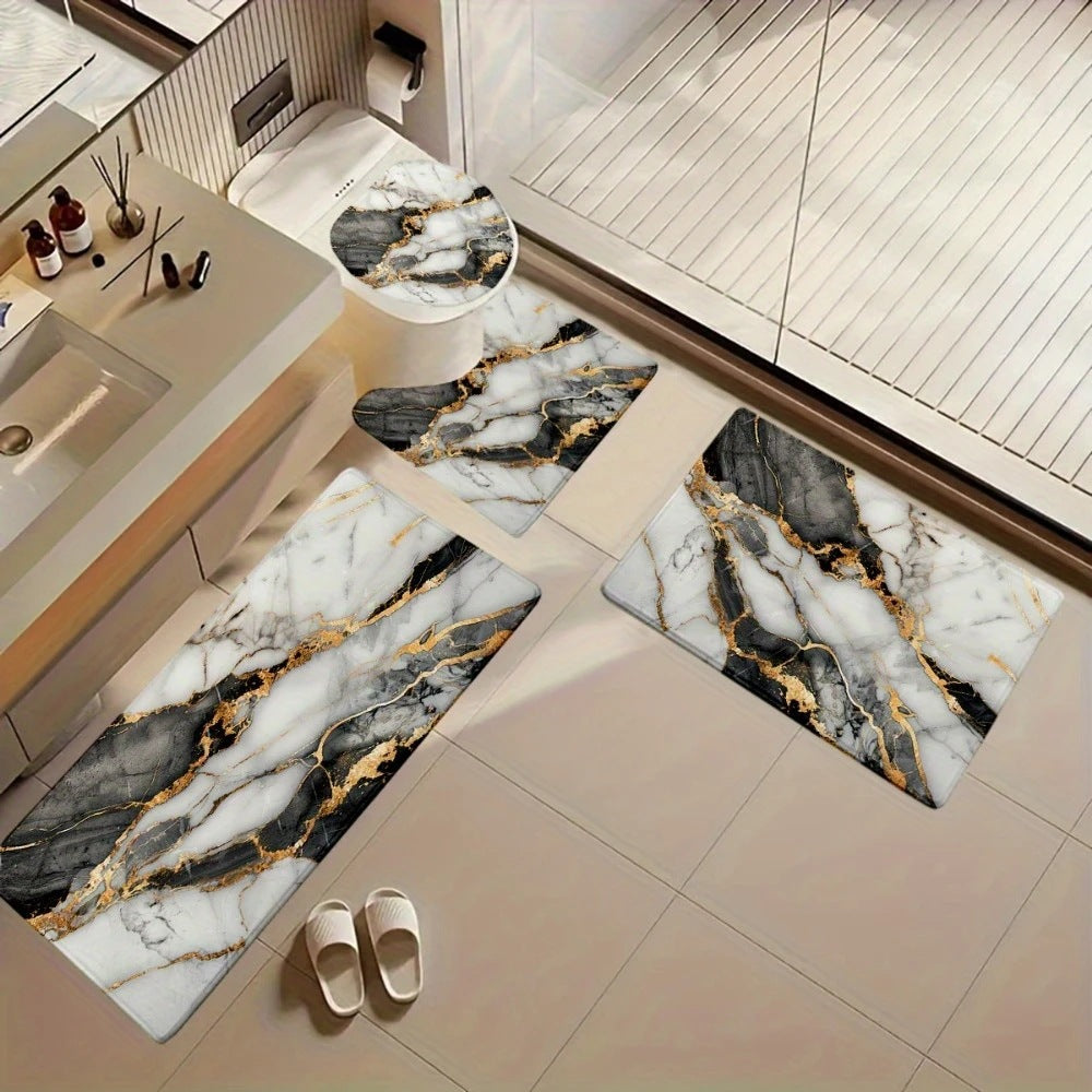Artistic Marble Print Bath Mat Set Kalsten