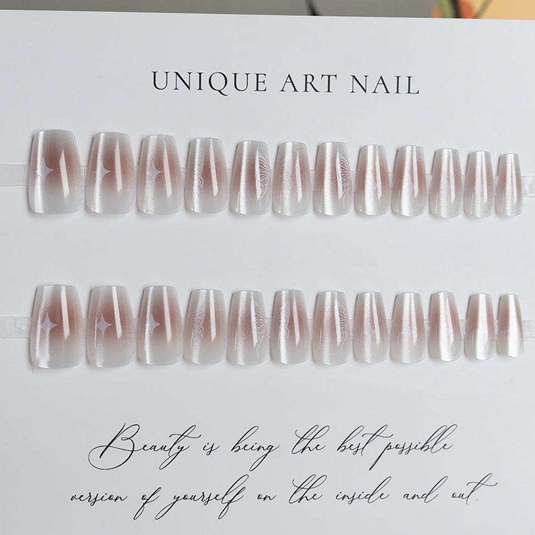 Elegant Butterfly-Design French Tip Press-On Nails