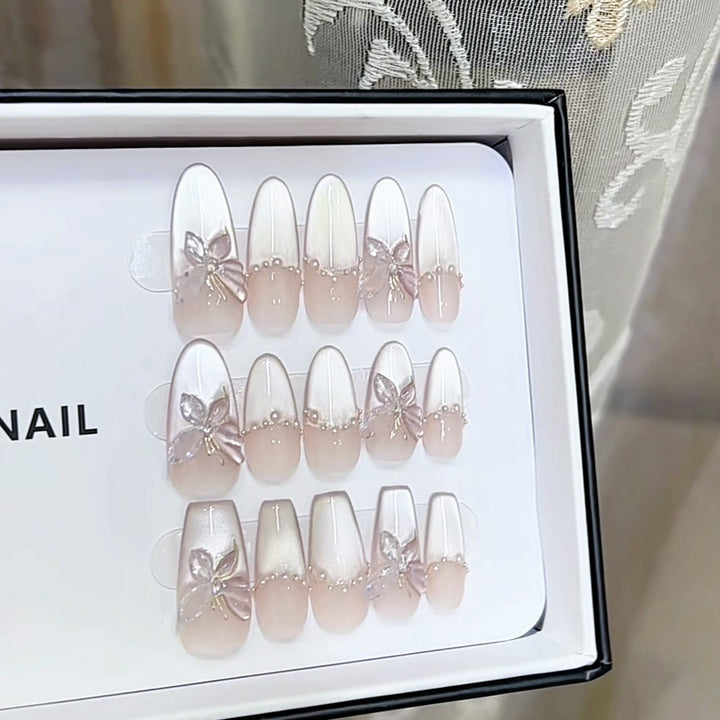 Premium Decorative Press-On Nail Set with Butterflies Kalsten