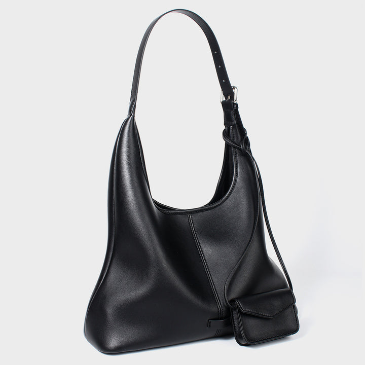Soft Curved Vegan Leather Shoulder Hobo with Detachable Mini Pouch