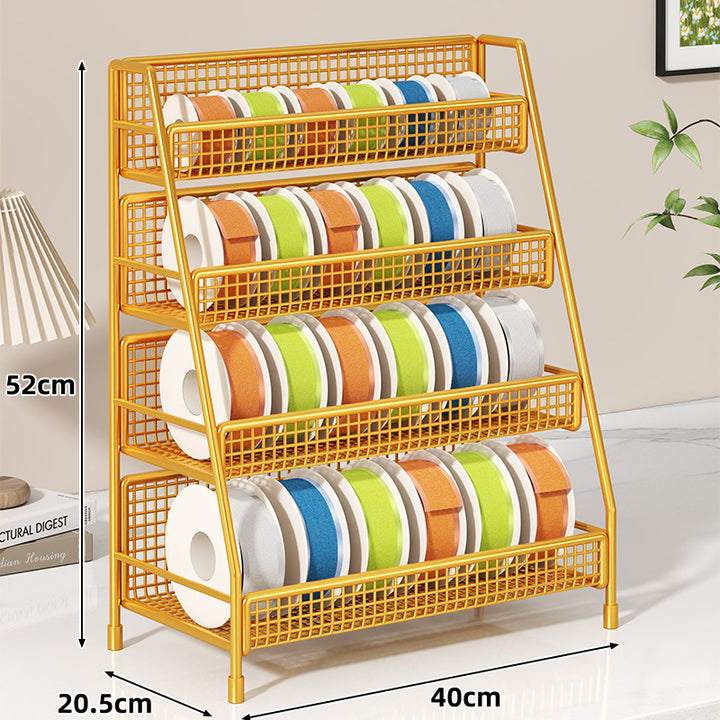 Four-Tier Angled Wire Mesh Roll Organizer Stand for Tape Ribbon and Craft Spools