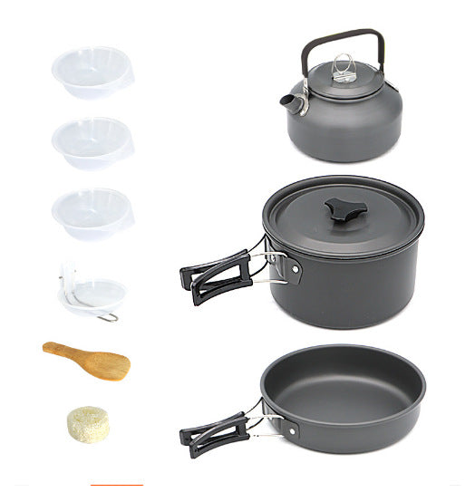 lightweight collapsible camping cookware kit with nonstick anodized pots pan kettle and folding handles Kalsten