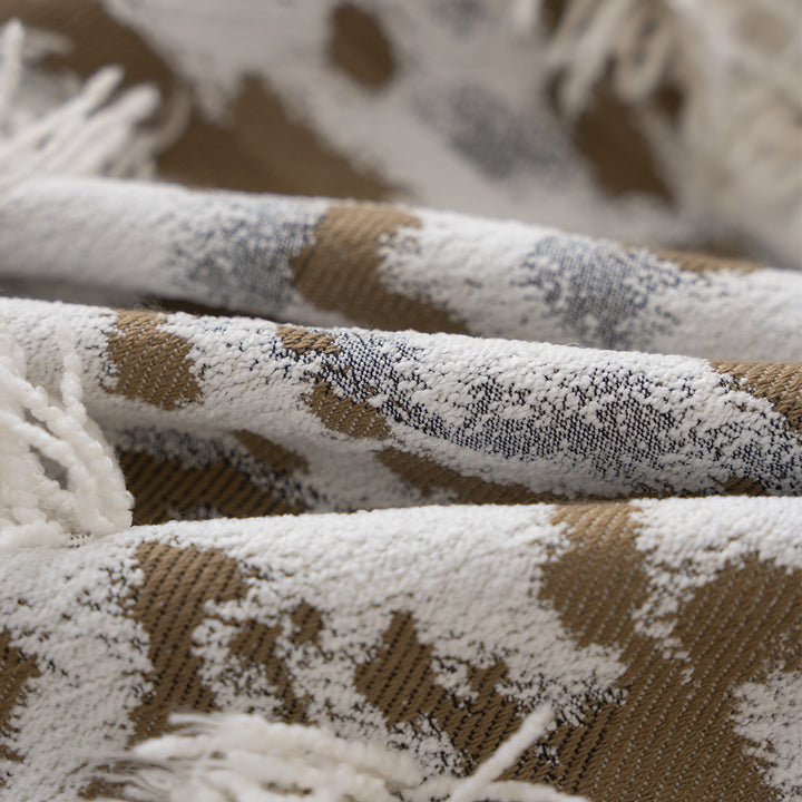Beef woven seat pouf with boho tassels and textured tufted surface