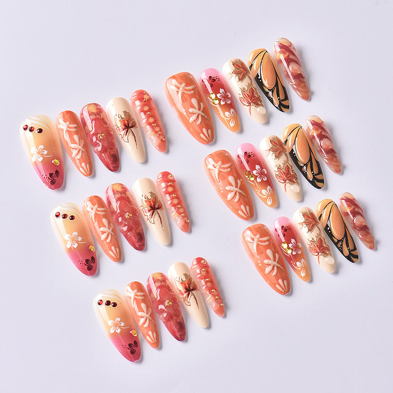 Artistic Autumn-Inspired Press-On Nail Art Set Kalsten