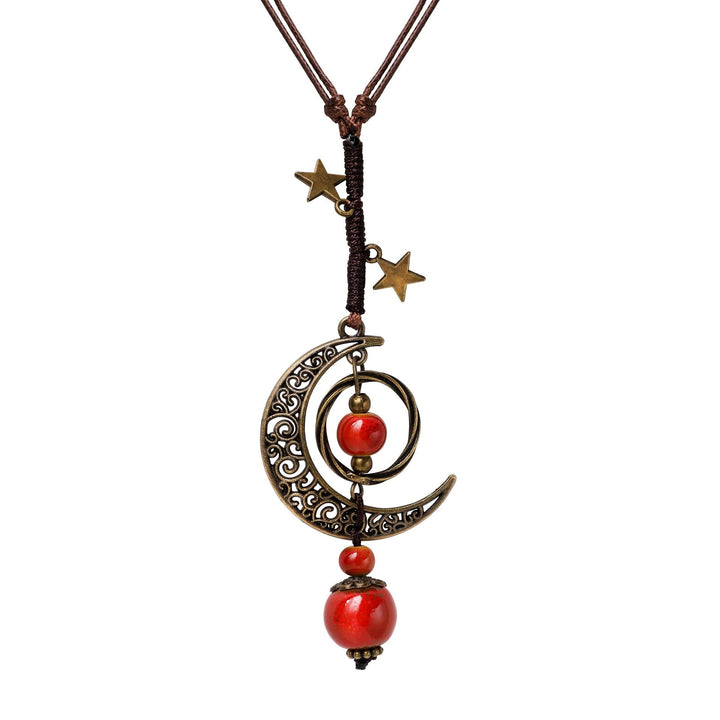 Bohemian Moon and Star Pendant Necklace Kalsten