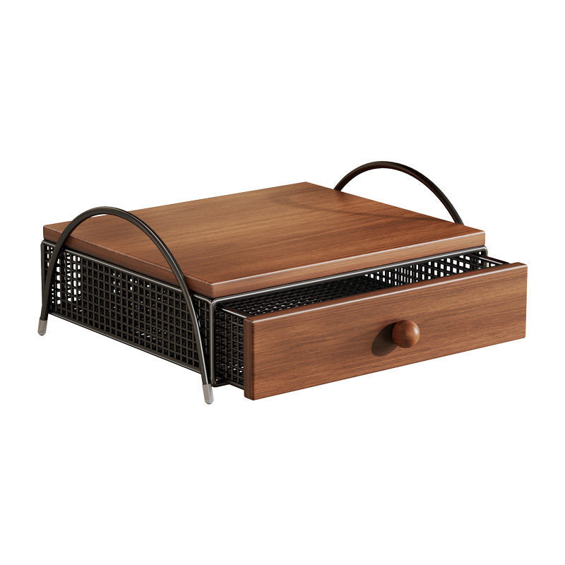 Countertop Espresso Machine Stand with Wooden Top Metal Frame and Pull-Out Storage Drawer