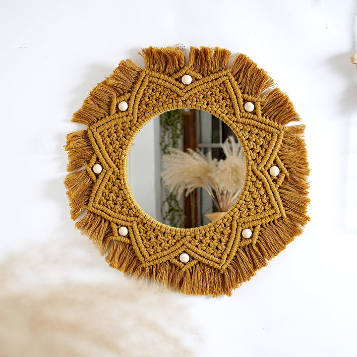 Bohemian Macrame Wall Mirror with Decorative Fringe Kalsten