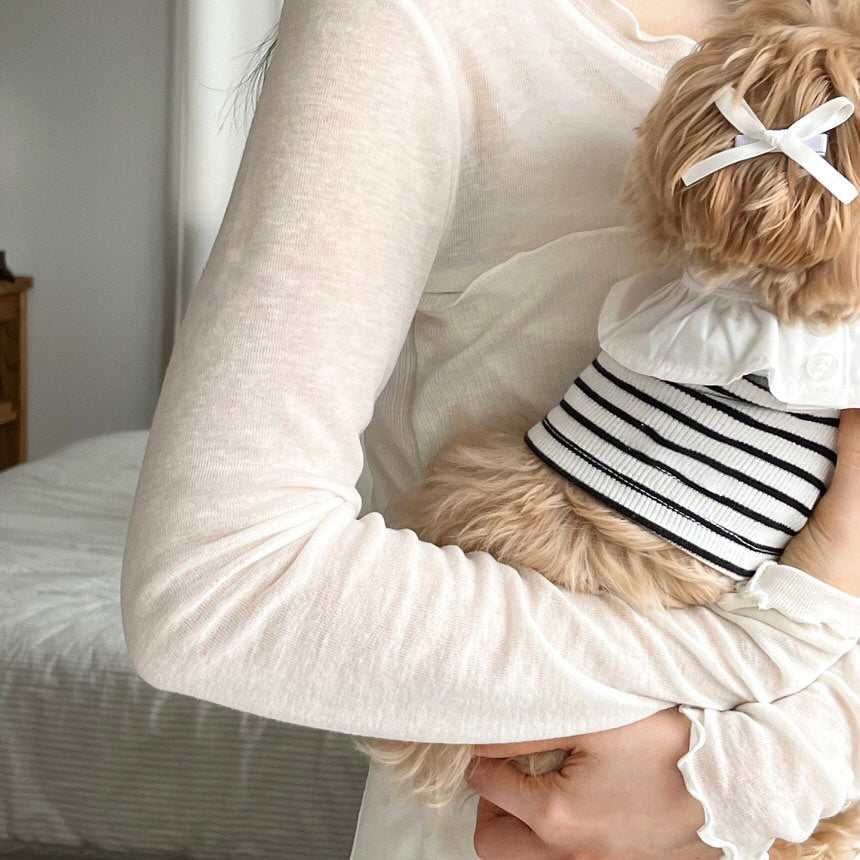 Striped Cotton Knit Pet Dress with Ruffled Skirt and Button-Back Closure