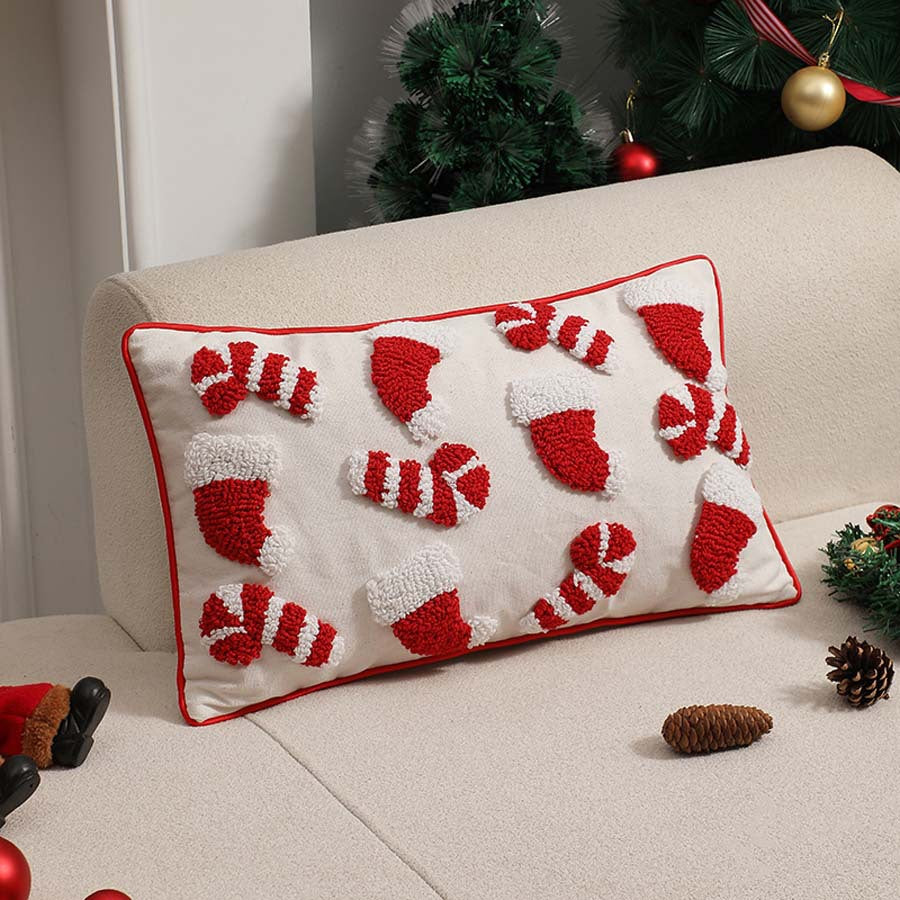 Square cushion cover with hand-tufted candy appliqués made of cotton-linen blend Kalsten
