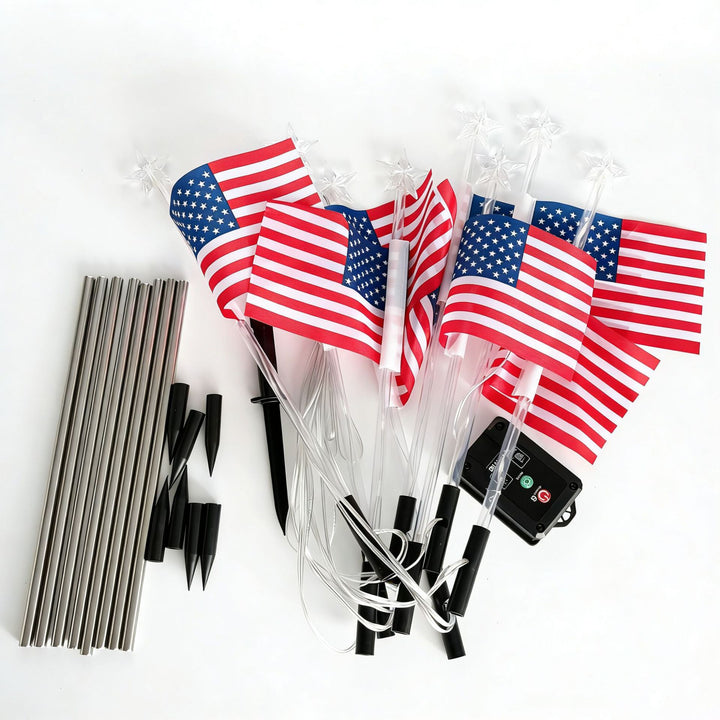 Unisex solar-powered ground spikes with mini flags and glowing star LEDs Kalsten
