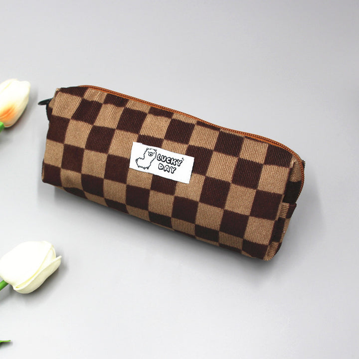 Checked Pattern Zippered Pencil Case Kalsten