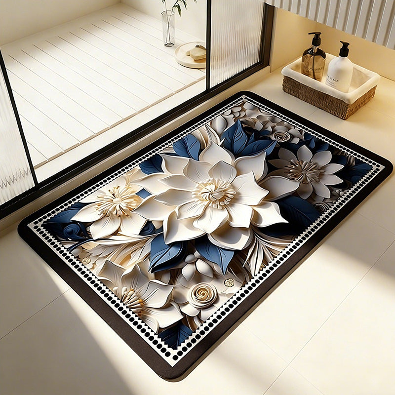 Floral Patterned Memory Foam Bath Mat Kalsten