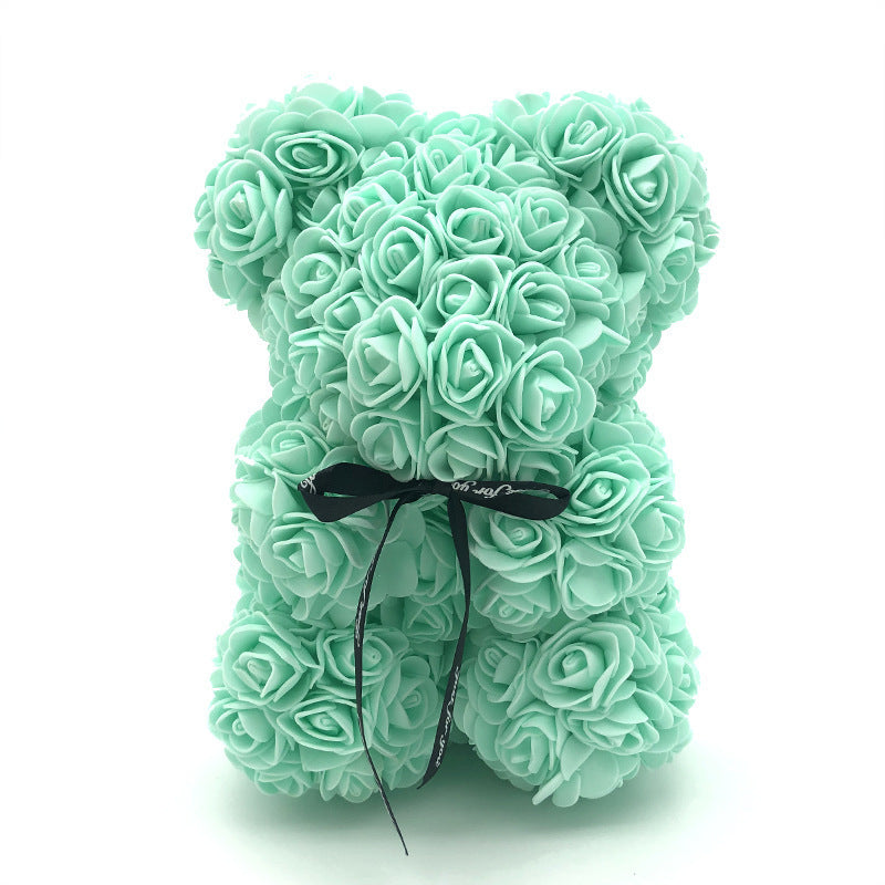 Handcrafted Foam Rose Teddy Bear Gift Sculpture With Satin Ribbon