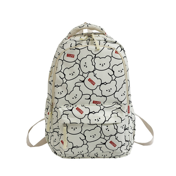Backpack with Cute Bear Pattern and Functional Compartments Kalsten