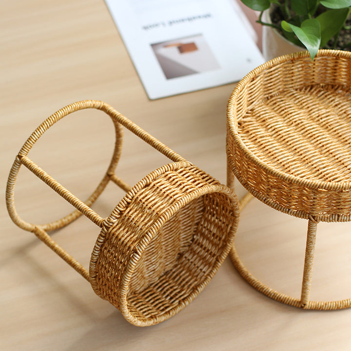 Unisex Modern Plant Stand with Woven Basket and Metal Frame Kalsten